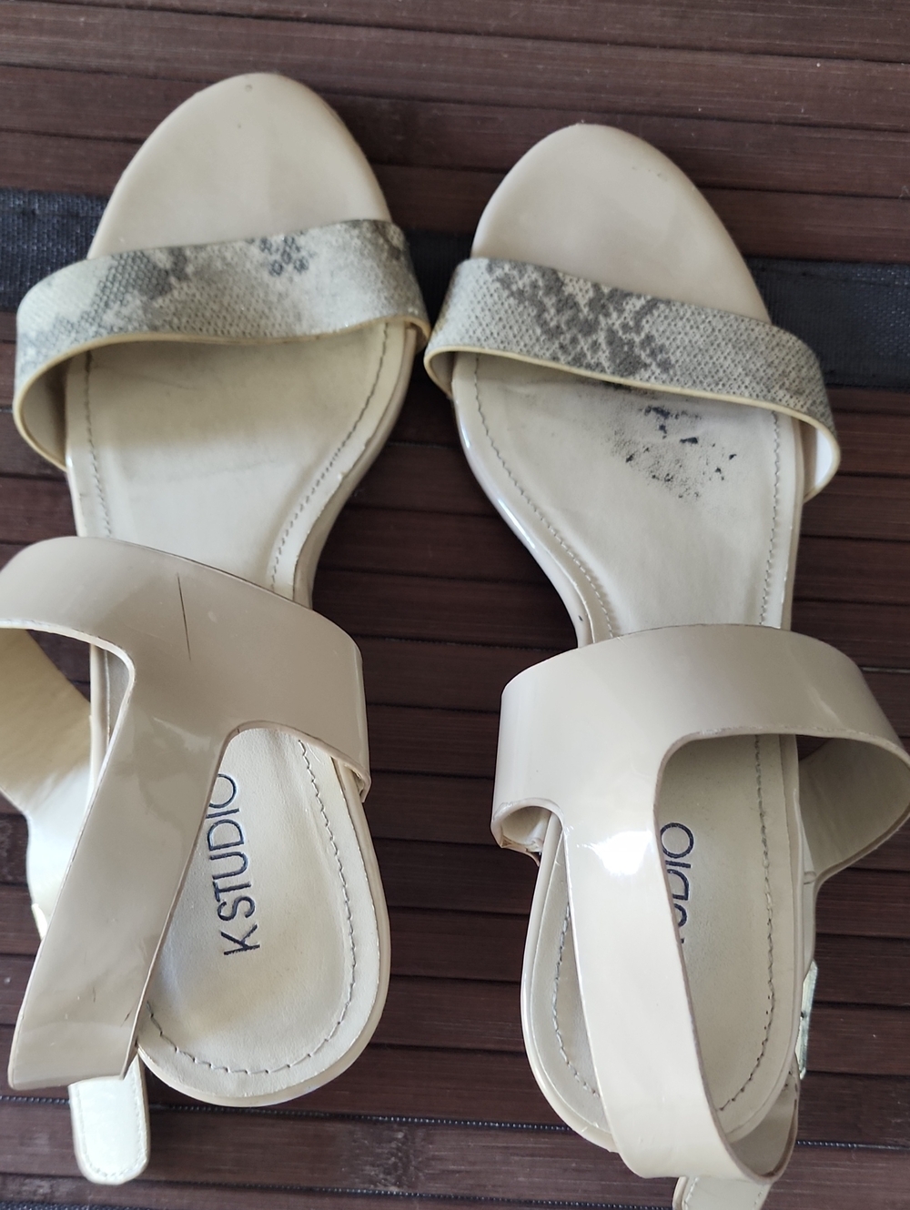 K Studio Women's Cream Slide Sandals with Snake-Print Strap